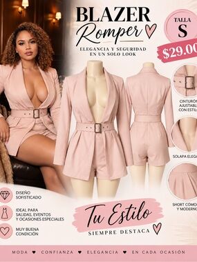 Tailored Blazer Romper in Soft Pink with Belt size Small